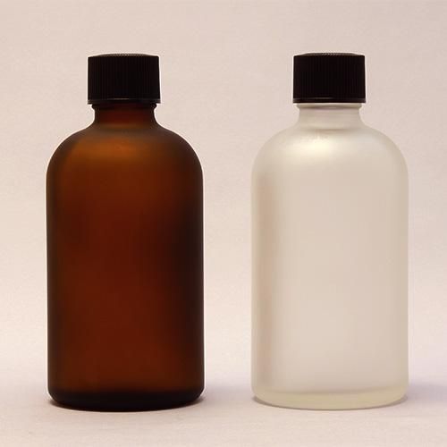 100ml フロスト加工 ガラスボトル 内蓋・穴なしキャップ付き （茶色）or（半透明）