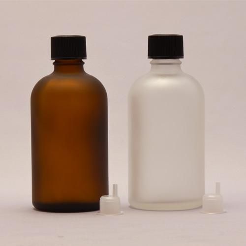 100ml フロスト加工 ガラスボトル ドロッパー・穴なしキャップ付き （茶色）or（半透明）