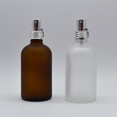100ml フロスト加工 ガラスボトル アルミスプレー付き （茶色）or（半透明）
