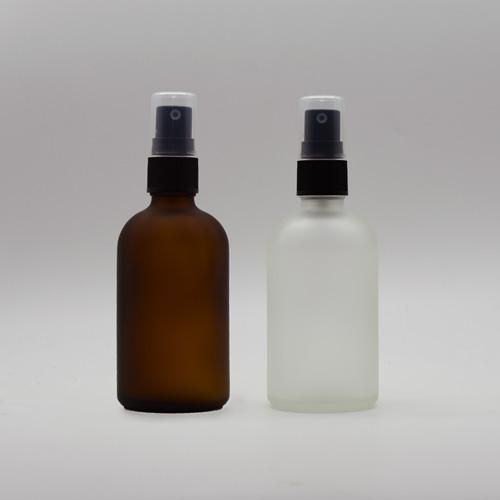 100ml フロスト加工ガラスボトル スプレー付き （茶色）or（半透明）